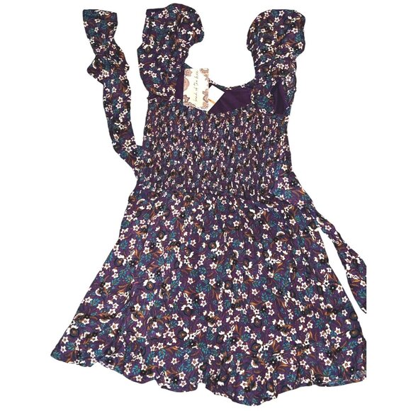 Band of the Free NWT Coraline Purple Floral Crossover Mini Dress Sz Small Womens - Picture 8 of 10